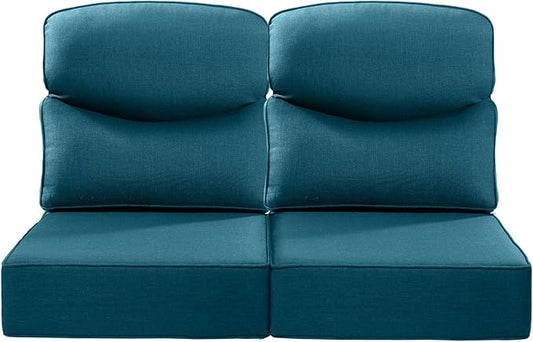 Luxury 22x24/22x25 6-Inch Smile Outdoor Seat Cushions Set of 2 - Superior Comfortable Water-Repellent Patio Chair Cushion for Rattan Dining Glider Loveseat Sectional Sofa - Peacock Blue