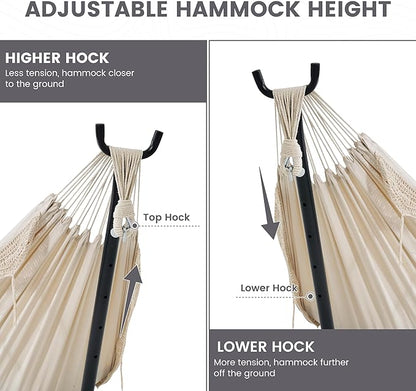 Lazy Daze Hammocks 9FT Double Hammock with Sturdy Steel Stand and Durable Fabric, Camping Lace Hammocks Include Portable Carrying Case, 450 LBS Capacity
