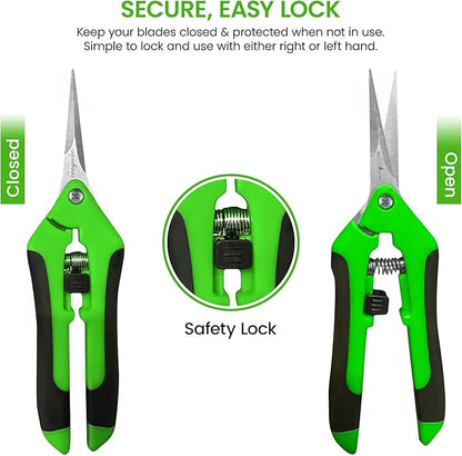 Garden Guru Razor Sharp Snip - Professional Garden Pruning Shears Trimmers Scissors – Micro-Tip Precision Stainless Steel Blades - Easy on Arthritic Hands - Soft Ergonomic Rubber Handles (4 Pack)