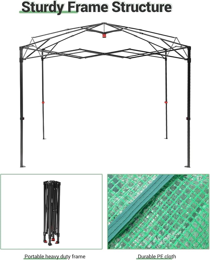 6x8FT Instant Pop-Up Walk-in Greenhouse, Plant Hot House with Galvanized Steel Frame, Green PE Cover, Roll-Up Zipper Door, Portable Large Plant Tent with Ground Pegs & Ropes for Stability