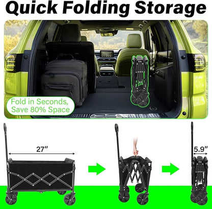 Wagons Carts Foldable - 360Lbs Collapsible Folding Wagon - Wagon Cart with Wheels Portable for Sports, Camping, Storage, Travel, Shopping