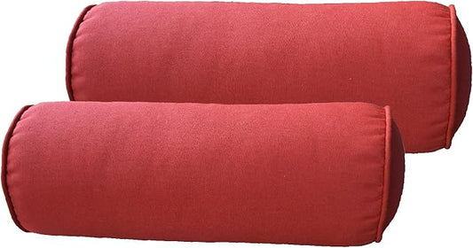 Indoor/Outdoor Bolster Pillows, 16x6 inches Solid Round Lumbar Cylinder Throw Pillows for Outdoor Furnitures, Set of 2, Bright Red