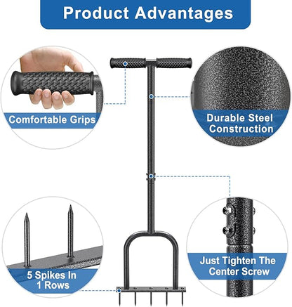 BeneLabel Handheld Lawn Aerator Spike Manual Tool with Solid Spikes Grass Aerators for Lawn with Soft Rubber T-Handle Revives Lawn Health, Loosening Soil