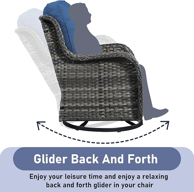 Patio Wicker Chairs Swivel Rocker,3 Pieces Patio Furniture Set with 360 Degree Wicker Swivel Rocking Chairs and Side Table for Garden,Porch,Backyard