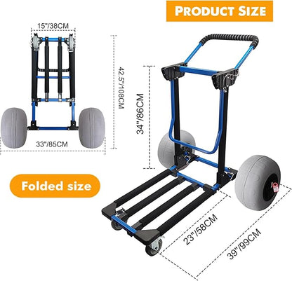 Beach Cart Foldable Fishing Trolley with 12 inch Balloon Wheels for Sand All-Terrain