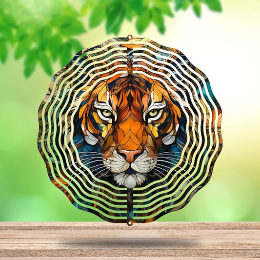 Metal Tiger Wind Spinner Gift for Boy Girl Kids Colorful Tiger Hanging Wind Spinner for Outdoor Garden Decor Animal Wind Sculptures for IndoorOutside Lawn Yard