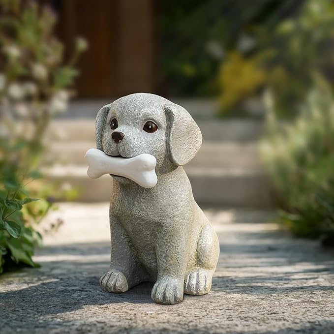 Solar Dog Garden Statues, Outdoor Puppy Figurine with Glowing Bone Light, Perfect Decor for Yard, Porch, Birthday, Christmas, or Memorial Gifts for Dog Lovers, Mom, Grandma