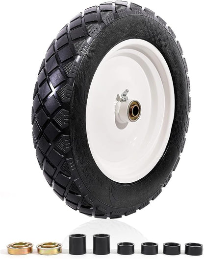 MZREXN 4.80/4.00-8" Flat Free Tire and Wheel, 15" Solid Wheelbarrow Tires, 3.00-4.00/4.80-8" with 5/8" & 3/4" Bearings, 3" Centered Hub for Hand Truck Garden Trailers Utility Cart Yard Wagon White
