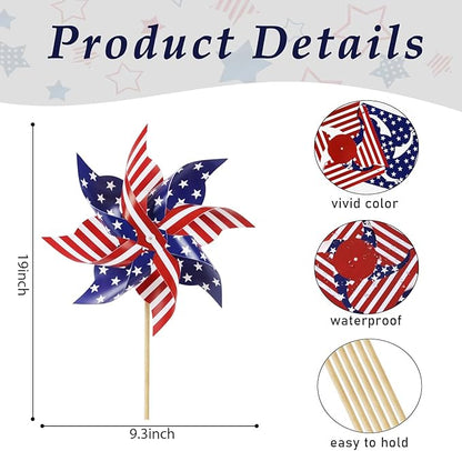 HOOSUN 12Pcs American Flag Patriotic Pinwheels for Yard and Garden,Red White and Blue Pinwheels Patriotic Decorations,Garden Wind Spinners Outdoor Veterans Day Decorations Pinwheel for Kids,Lawn,Patio