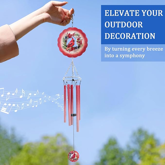 Wind Chimes for Outside with Cardinal Wind Spinner, Unique Gifts for Mom Grandma Women Birthday Christmas, Memorial Wind Chimes for Loss of Loved One, Red Bird Windchimes Outdoor Decor
