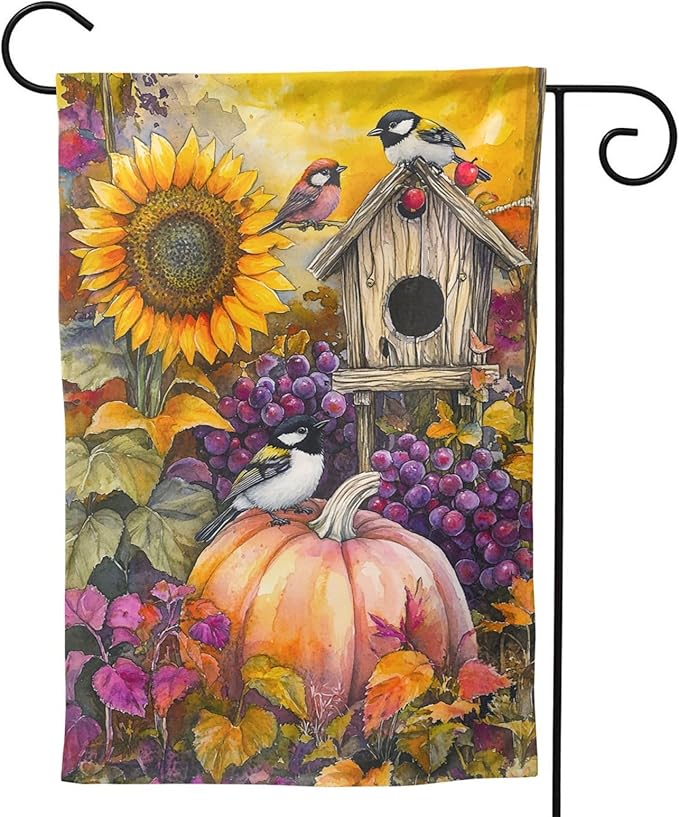 Fall Thanksgiving Pumpkin Garden Flag Vertical Double Sided Outdoor Yard Flags 12.5x18 Inch Burlap Banners for House Lawn