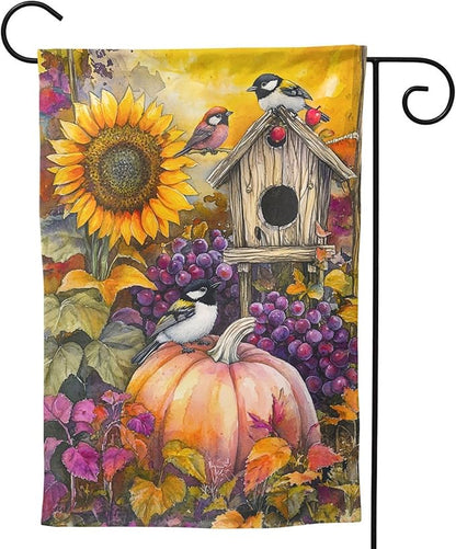 Fall Thanksgiving Pumpkin Garden Flag Vertical Double Sided Outdoor Yard Flags 12.5x18 Inch Burlap Banners for House Lawn