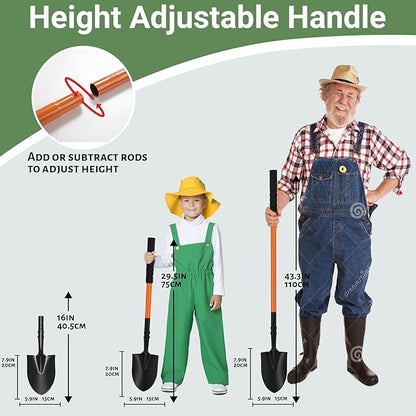 Small Shovels for Digging, Garden Spade Shovel Beach Shovels with 43.3in Handle,Heavy Duty Portable Metal Shovel for Gardening Camping Trenching Digging Landscaping,Off-Road Use, Orange