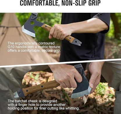 OKNIFE Otacle A1 Survival Hatchet & Camping Axe, 4 in 1 Full Tang Tactical Axe, G10 Non-Slip Grip Tomahawk with Durable Kydex Sheath