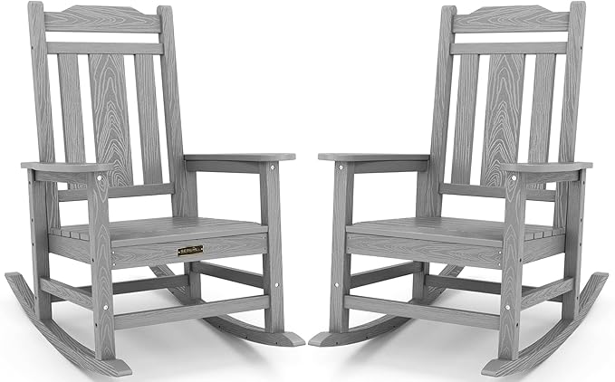 SERWALL Oversized Rocking Chair Set of 2 Outdoor, HDPE Outdoor Rocking Chair Set of 2, Space Gray