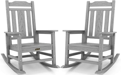 SERWALL Oversized Rocking Chair Set of 2 Outdoor, HDPE Outdoor Rocking Chair Set of 2, Space Gray