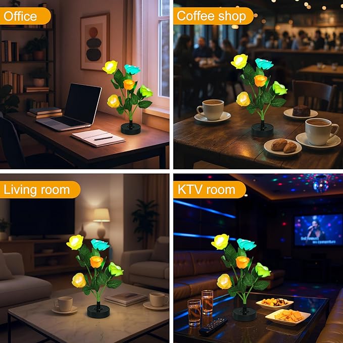 Solar Flowers Lights - Upgraded Outdoor Yellow Rose Flowers Lights, 7-Color Changing & Waterproof Outdoor Solar Lights for Garden, Patio, Backyard,Party and Office (Yellow Rose, 2)