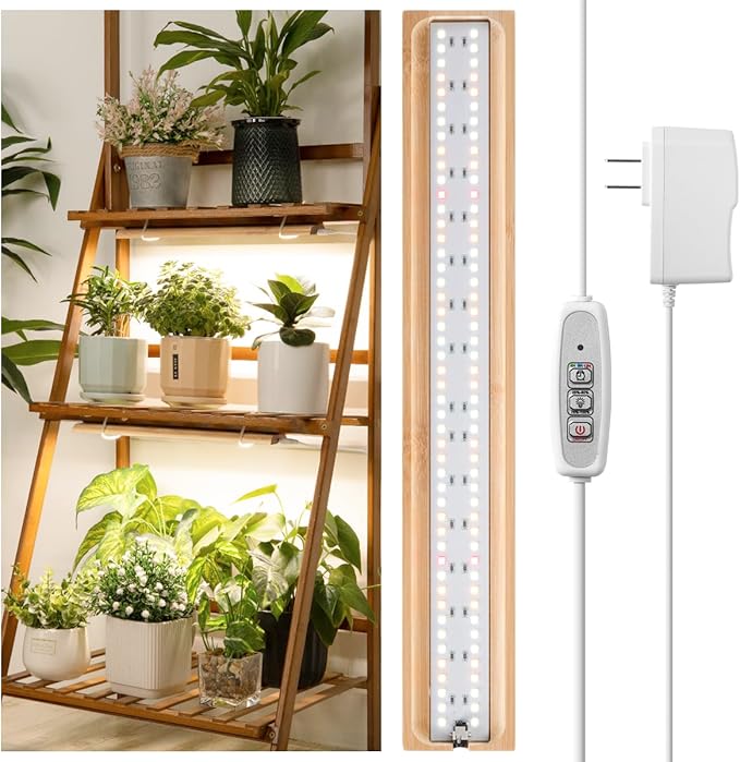 FOXGARDEN Grow Light Strip, Bamboo Full Spectrum Plant Grow Light for Indoor Plants, 96 LED Bright Grow Lamp with Auto On/Off Timer 4/8/12H, 4 Dimmable Brightness, 1 Strip with 1 Controller