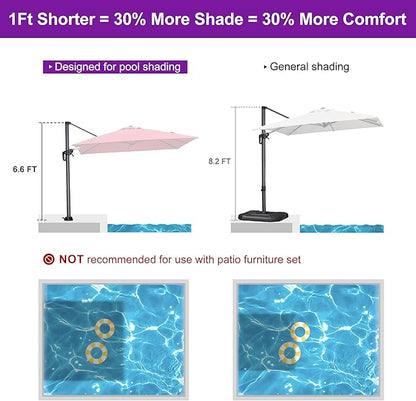 PURPLE LEAF 8' X 8' Patio Umbrella with In-ground Base for Pool 7' High Offset Outdoor Cantilever Umbrella Swimming Pool Umbrella with 360°Rotation for Poolside Terra
