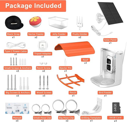 birdsnap® PAV- Smart Bird Feeder with Camera Solar Powered, 64GB Card & 2K HD Record Video Bird Camera Live with 5 DIY Add-ons, AI Identify Auto Capture, Ideal Gift for Birds Lover