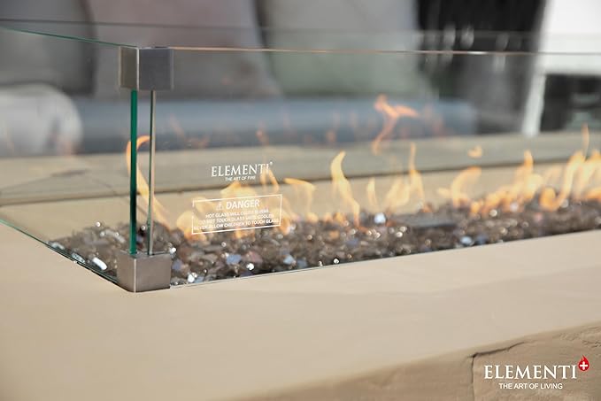 Elementi+ | Colorado Gas Fire Pit Cast Concrete 56" Rectangular Fire Table, Outdoor Fire Pit Electronic Ignition | Canvas Cover, Fire Glass and Burner Lid Included | Sunlight Yellow | Propane Gas