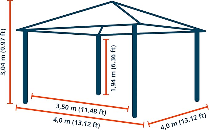 TOOLPORT Hardtop Gazebo 13x13 ft with Steel Roof - 4 Side Panels in Champagne - Approx. 3.54x3.54 in Aluminium Poles