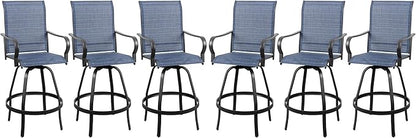 Vongrasig 6 Piece Patio Swivel Bar Chairs, All Weather Metal Textile High Swivel Bar Stools Chairs, Outdoor High Top Bistro Set for Backyard, Lawn Garden, Balcony, Denim Blue