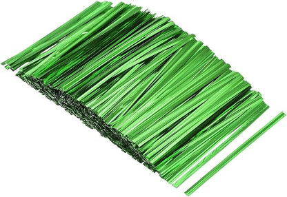 MECCANIXITY Foil Twist Ties 3" 8cm Metallic Plastic Closure Tie for Tying Bread, Candy, Cookies, Gift Bags Arts Crafts Ties Green Pack of 750