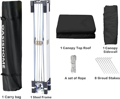 OASISHOME Pop-up Portable Outdoor Canopy Tent 10'x10' Instant Gazebo, with 1 Sidewall, Carry Bag, Stakes, Ropes, for Outdoor/Beach/Patio/Wedding Parties and Commercial Events (10FTx10FT, Black)
