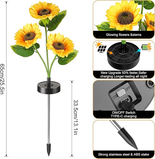Solar Flowers Lights - Upgraded Outdoor Sunflowers Flowers Lights, Waterproof Outdoor Solar Lights for Garden, Patio, Backyard,Party and Office (Sunflowers, 2)