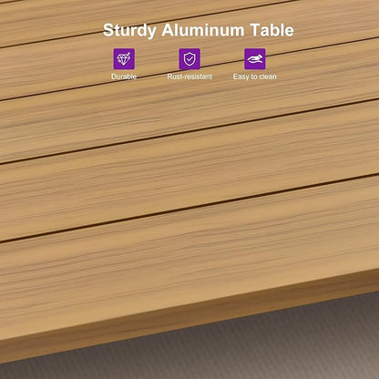 PURPLE LEAF 9 Pieces Outdoor Dining Set All-Weather PE Rattan Outdoor Patio Furniture Set with All Aluminum Frame Rectangular Table and Chairs Set for 8 People Lawn Garden Backyard Deck, Teak