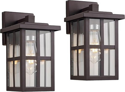 MICSIU Bronze Outdoor Wall Sconce 2 Pack, 11 Inch Exterior Light Fixtures Wall Mount with Clear Glass Shade, Waterproof Outdoor Porch Lights for House, Garage, Pathway, Walkway
