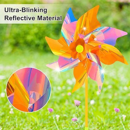 6 Pcs Reflective Pinwheels Wind Spinner for Yard and Garden, Decorative Windmill Toy Pinwheel for Kids, Colorful Garden Wind Spinners Outdoor Party Decorations, Pinwheels to Scare Birds Away