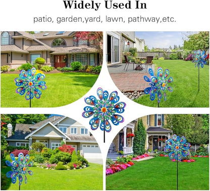 Peacock Wind Spinner, 21" Dia Large Kinetic Wind Sculptures & Spinners Outdoor, 68 Inch Tall Metal Windmill for Garden Yard Decor