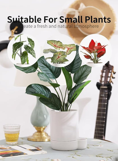 5.5 Inch Ceramic Self Watering Planters with Absorbent Cotton Rope, Cylinder Round Flower Pot for Succulent, Herbs, African Violets, White, 1 Pack