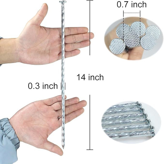 14 Inch Heavy Duty Spiral Landscape Spikes Solid Galvanized Metal Garden Stakes for Speed Bump, Wheel Stop, Paver Edging, Floor Covering, Weed Barriers, Tent, Garden Plants (50)