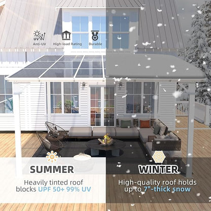 AECOJOY 12' x 12' Gazebo in White, Large Outdoor Wall Mounted Gazebos on Clearance, Patio Lean to Gazebo Metal Awnings for Decks,Patio, Porch, Backyard and More