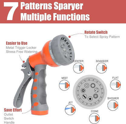 Upgraded Hybrid Garden Hose,5/8in.x10ft,Light Weight,No Kink Water Hose with 7 Function spray Hose Nozzle,Leak Proof Short Hose for Outside Car,Floor,Yard Washing,Garden Watering.(10FT)