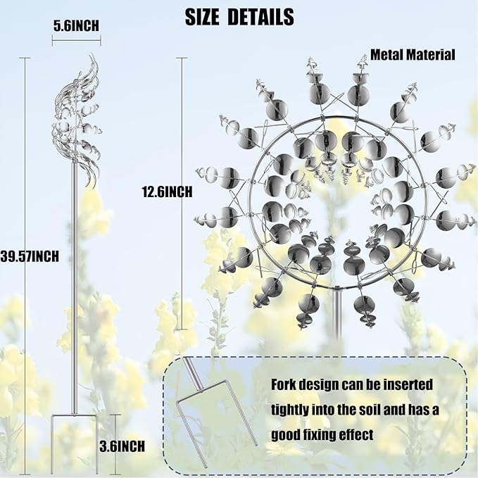 Magical Metal Windmill, Wind Spinners for Yard Garden, Outdoor Spinners, Windmill for Yard, Wind Sculptures & Spinners for Yard Garden Patio Decoration (1PCS Silver)
