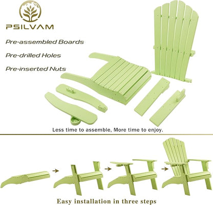 Psilvam Adirondack Chair, Oversized Poly Lumber Fire Pit Chair with Cup Holder, 350Lbs Support Patio Chairs for Garden, Weather Resistant Adirondack Chair Looks Like Real Wood (4, Green)