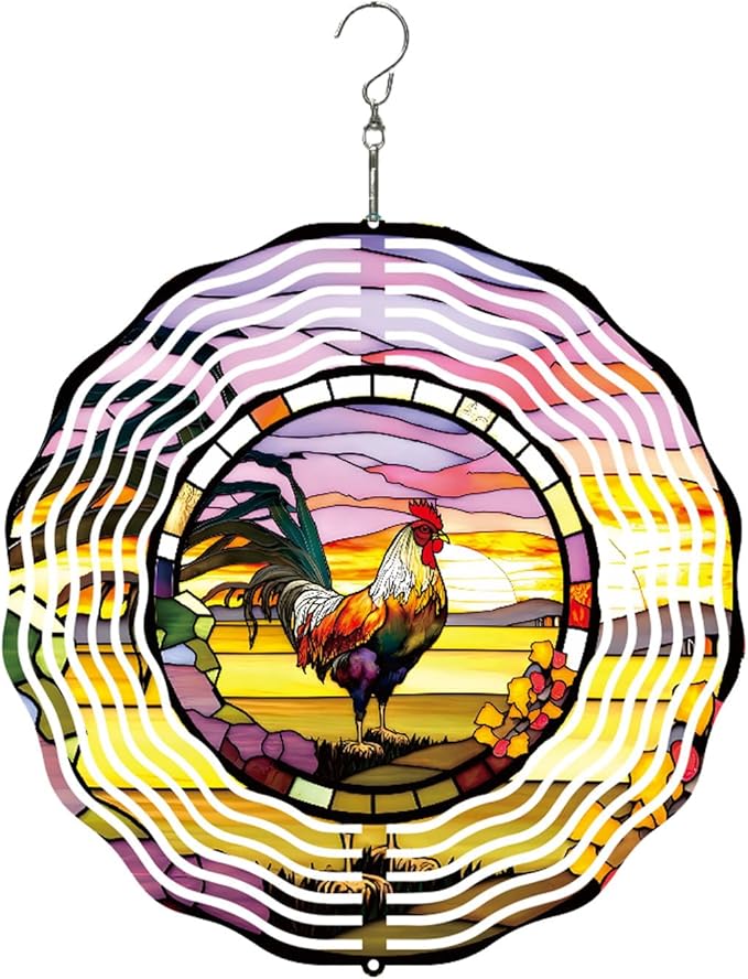 Metal Wind Spinner Outdoor Rooster Decorations Hanging, Festive Gifts for Women Mom Grandma, 25cm/ 9.84in 3D Wind Spinner for Garden Decor for Patio,Yard,Outdoor