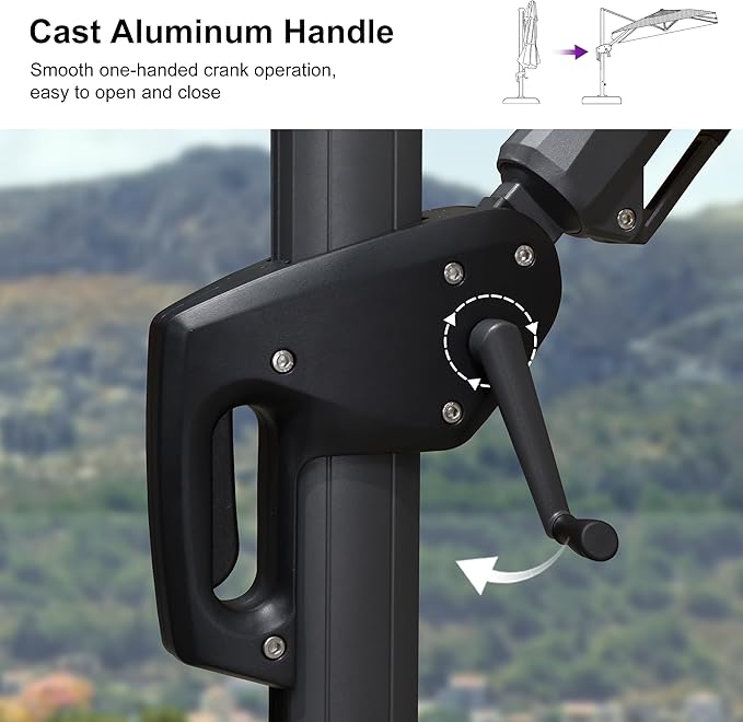 PURPLE LEAF 11' X 8' Left-right Tilting Patio Umbrella Outdoor Cantilever Swivel Rectangle Umbrella with Tilt Aluminum Offset Umbrella with 360-degree Rotation for Garden Deck Pool Patio Grey