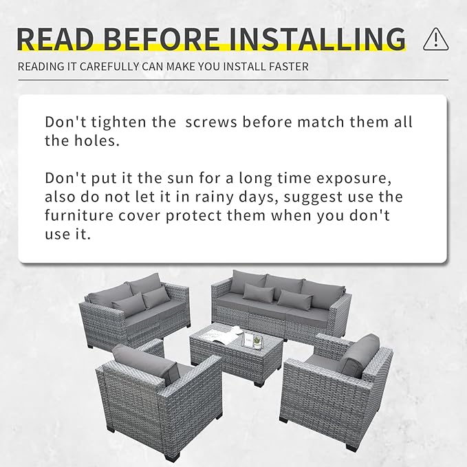 5 Piece Wicker Patio Furniture Sets Outdoor Conversation Set, PE Rattan Sectional Sofa Couch with Storage Table and Non-Slip Grey Cushions, Furniture Covers Included