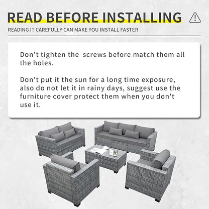 5 Piece Wicker Patio Furniture Sets Outdoor Conversation Set, PE Rattan Sectional Sofa Couch with Storage Table and Non-Slip Grey Cushions, Furniture Covers Included