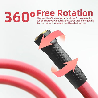 Solution4Patio Long Red Garden Hose 5/8 in. x 100 ft. -Kink Free, No Leaking, Male/Female Fittings -Heavy Duty Durable Flexible Lightweight Water Pipe -Brass Aluminum Ends for Household & Yard Use