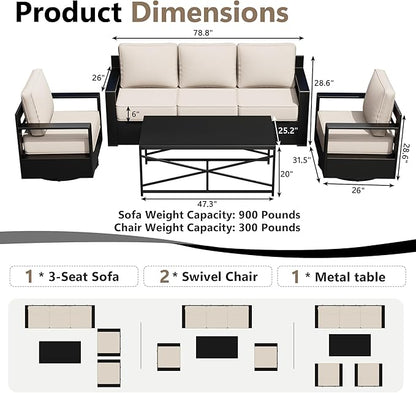 Outdoor Patio Furniture Set, 4-Piece Aluminum Patio Conversation Set All-Weather Metal Outdoor Sectional with 6 Inch Thick Cushions, Deep Setting for Garden, Outside and Porch