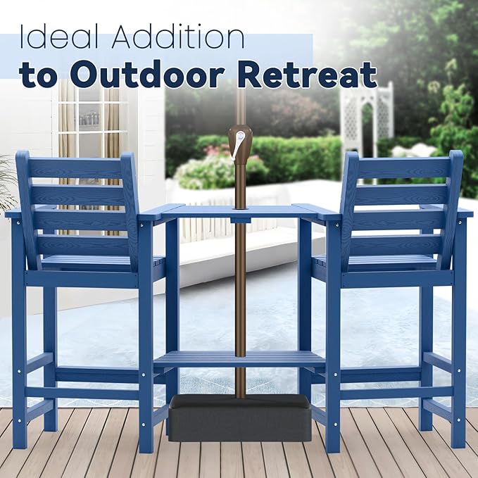 Tall Adirondack Chairs Set of 2, All Weather HDPE Poly Bar Height Balcony Adirondack Chair with Removable Double Connecting Trays, Outdoor Adirondack Barstools for Deck, Patio, Yard, Pool, Lawn