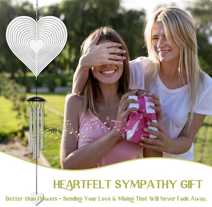 Wind Chimes with Heart Wind Spinner, Outdoor Garden Decor Wind Spinner for Women, Mom, Retirement, Teacher, Parents Birthday, Memorial, Garden Porch Patio Home Decor