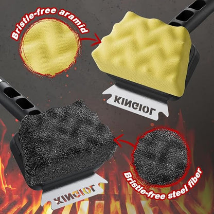 Grill Brush for Outdoor Grill - Bristle Free Grill Cleaner Brush, BBQ Brush with Durable Scraper for Cast Iron or Stainless-Steel Grates, 2 Replaceable Heat-Resistant Heads (Grill Brush Yellow)
