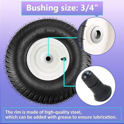 【Upgraded】15x6.00-6" Lawn Mower Tires with 3/4" Iron Bushing, 3" Offset Hub 4 Ply Heavy Duty Replacement for Craftsman Mower, Garden Lawn Tractors 2-Pack by Cenipar